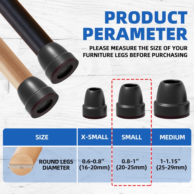 MOYOHIM 2025 Upgraded Small Chair Leg Floor Protectors for Hardwood Floors, Black Chair Leg Caps with Felt, 16 Pcs Furniture Leg Feet Covers Protect Floors from Scratches Easy Slide/Non Slip (Fit 0.8""-1"") - Image 5